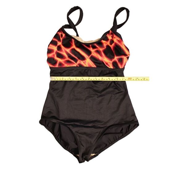 A & H Sportswear On Fire Black Tank 1pc Swimsuit Built‎ in Bra sz MEDIUM (8-10) - Picture 5 of 9